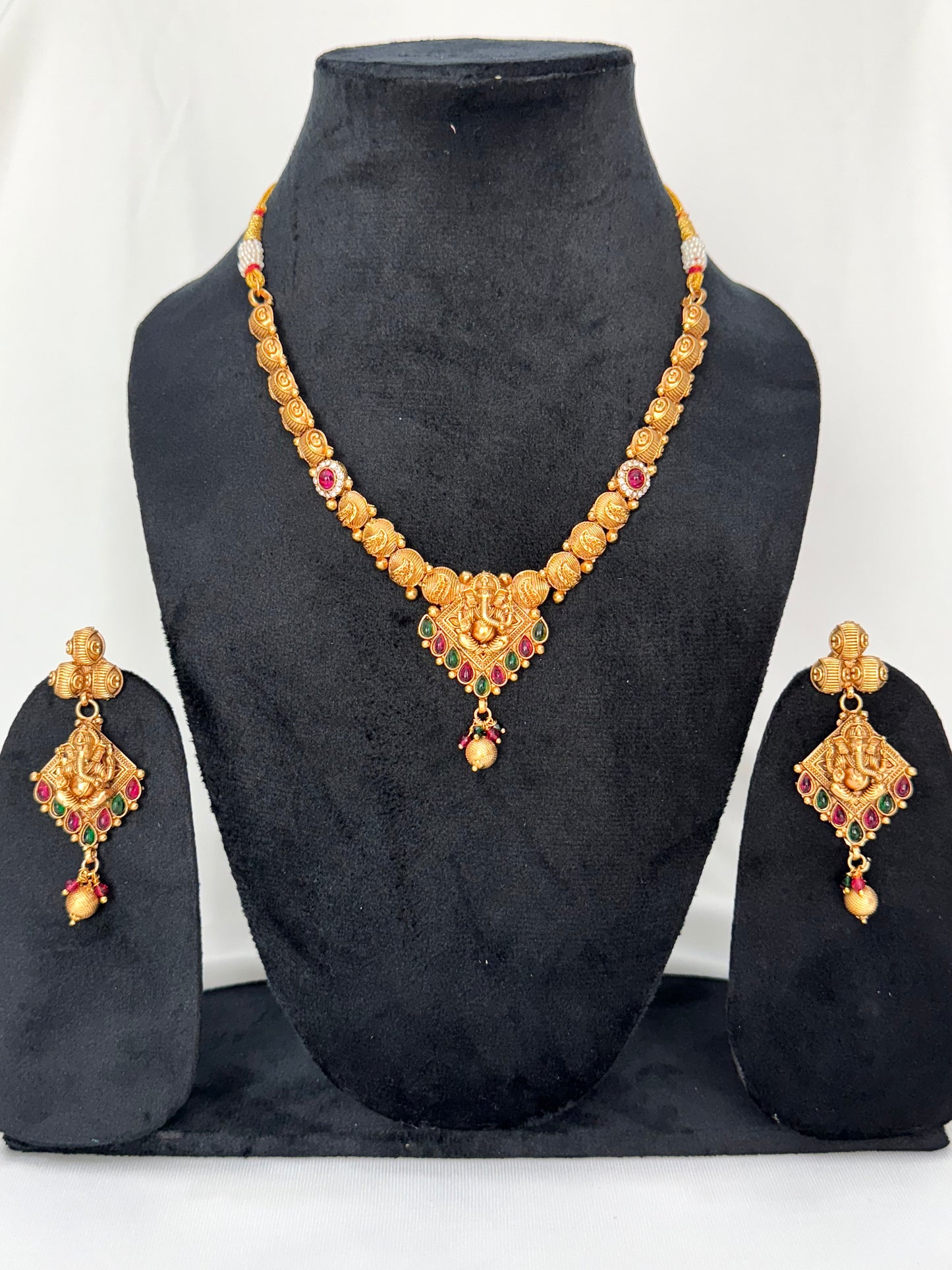 Golden Bhargavi Temple Jewelry Set