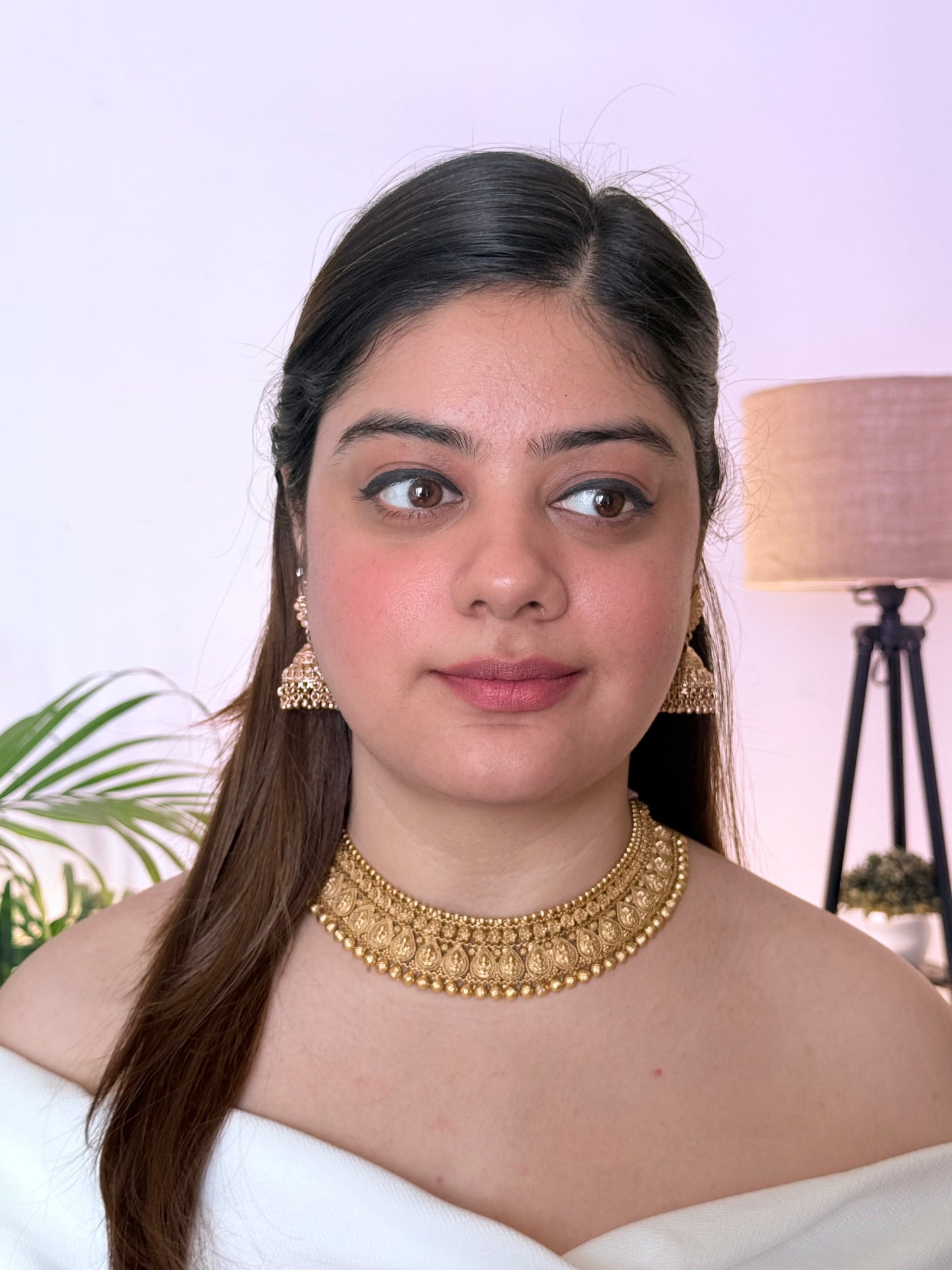 Golden Maheshwari Temple Jewelry Set