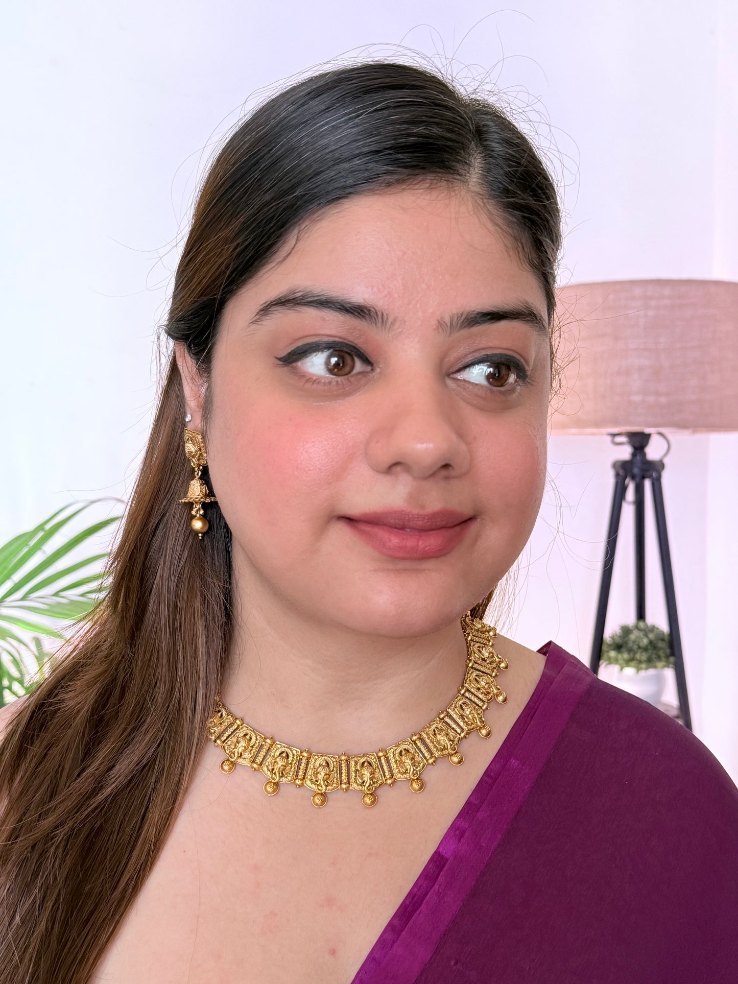 Golden Sumukh Temple Jewelry set
