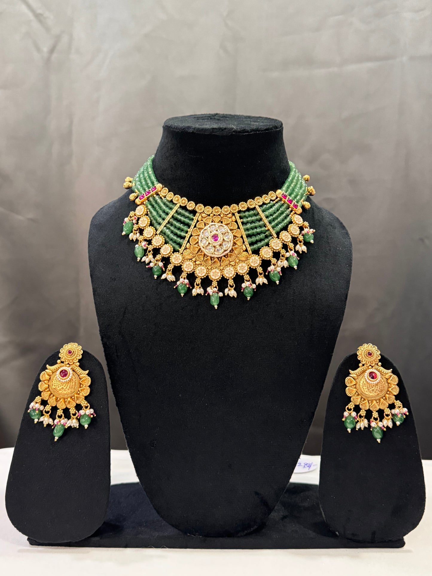 Green Ashima Golden Chokar Set