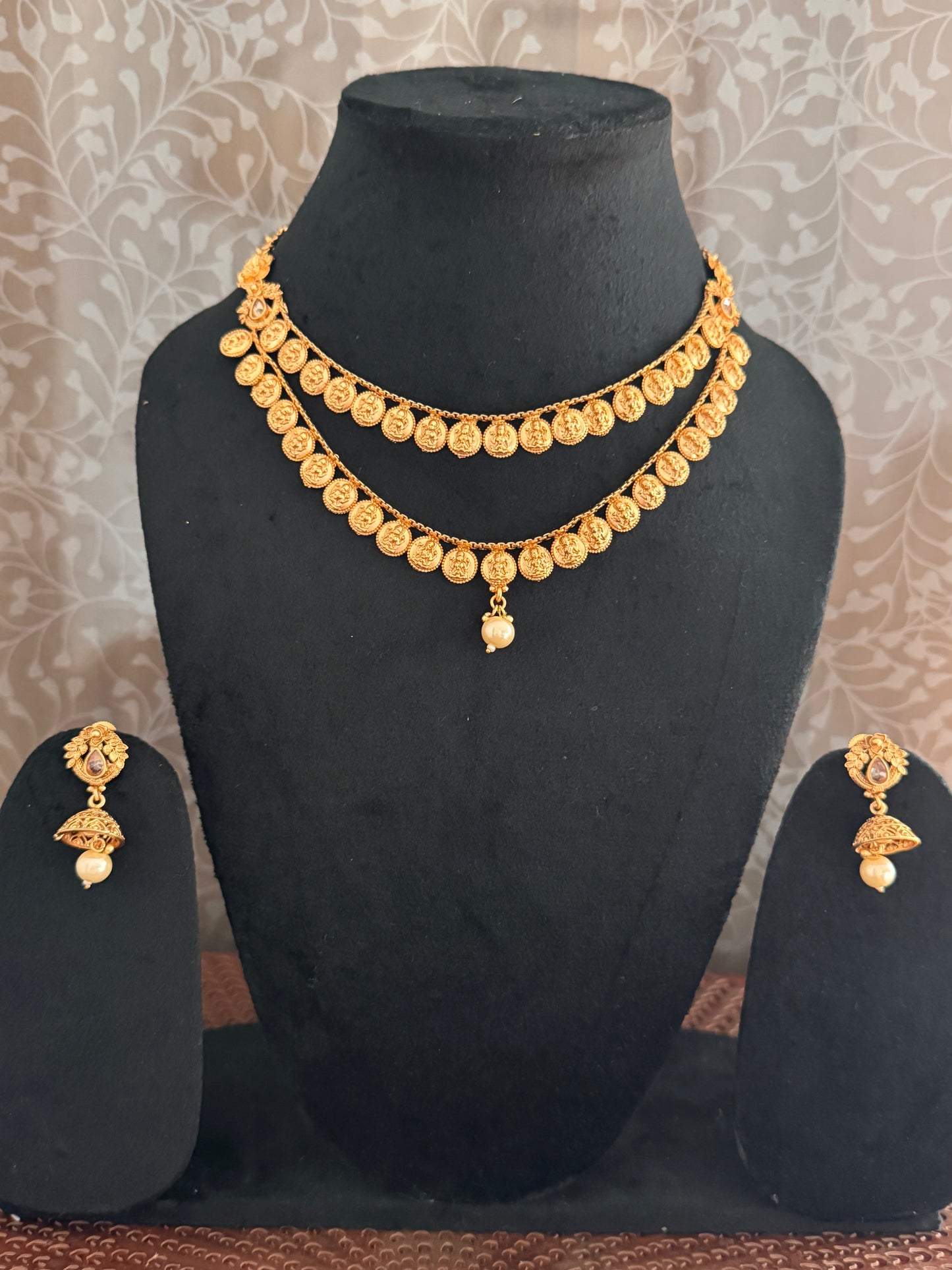 Golden Akshara Temple Jewelry Set