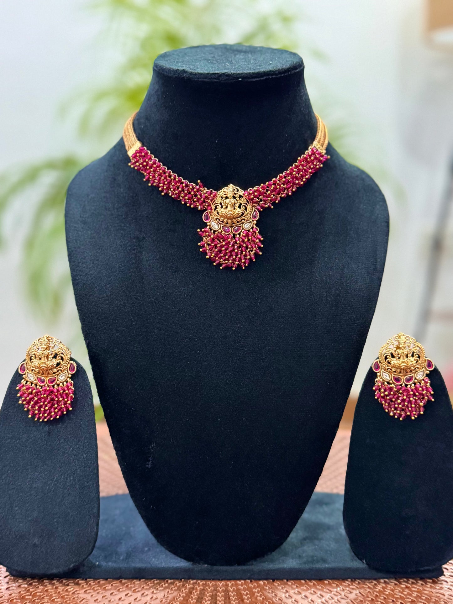 Golden Bhargavi Temple Jewelry Set