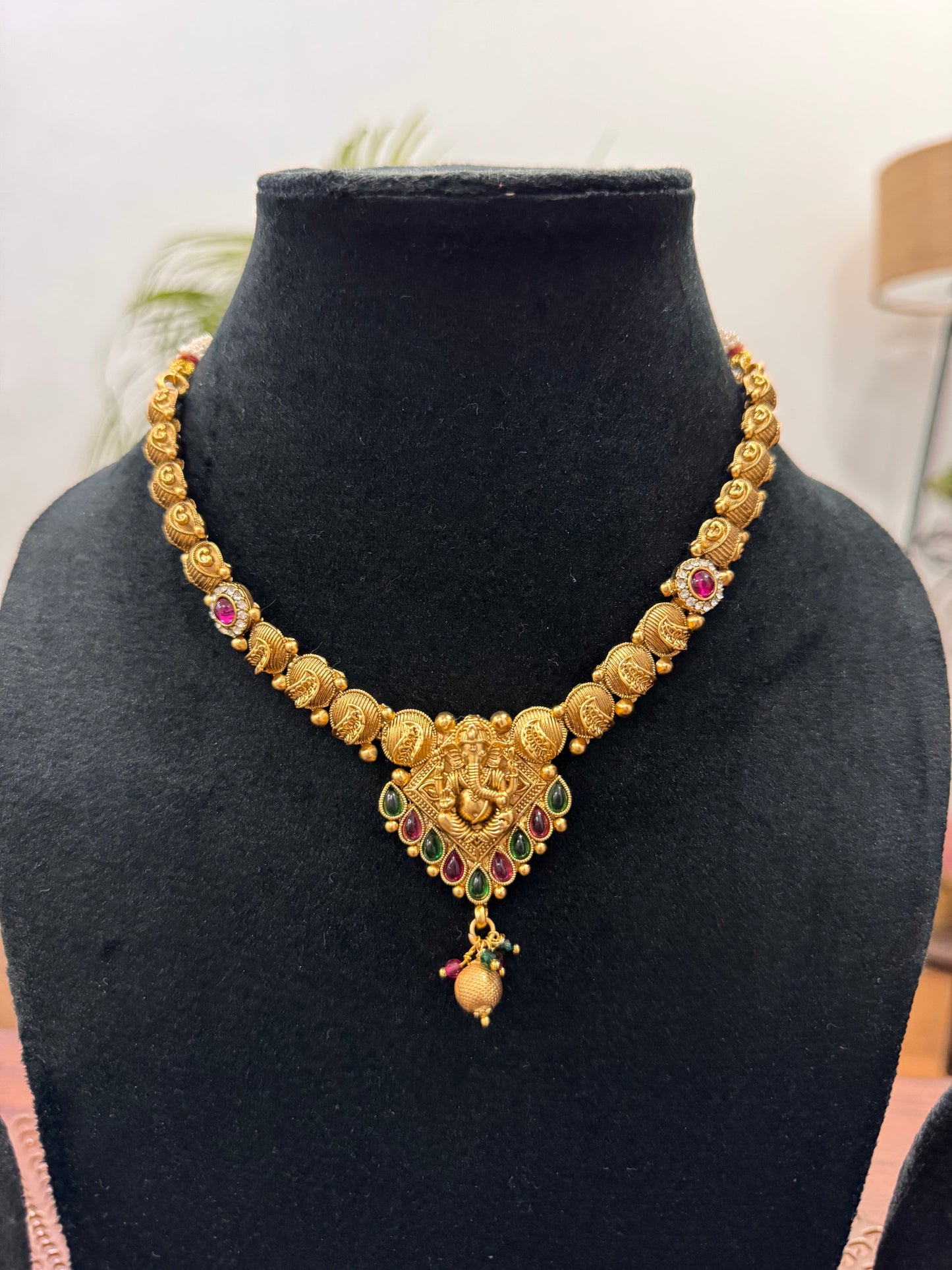 Golden Bhargavi Temple Jewelry Set