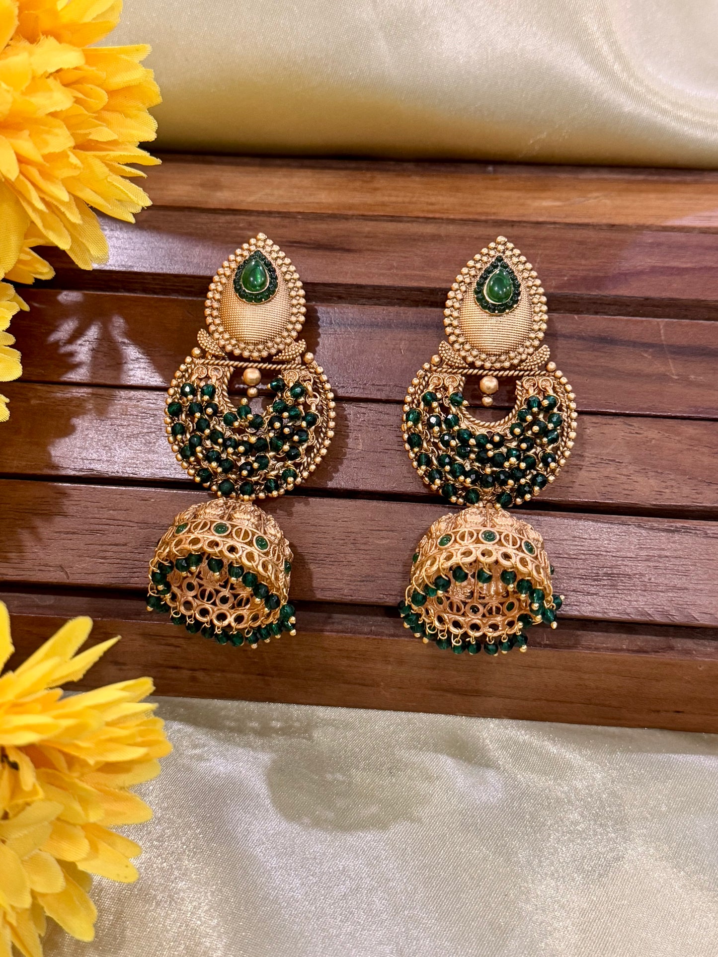 Golden and Green Chand Jhumki