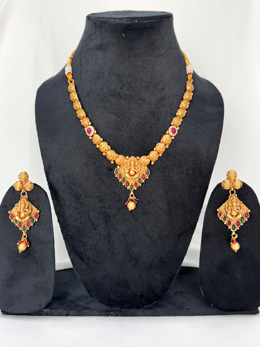 Golden Bhargavi Temple Jewelry Set