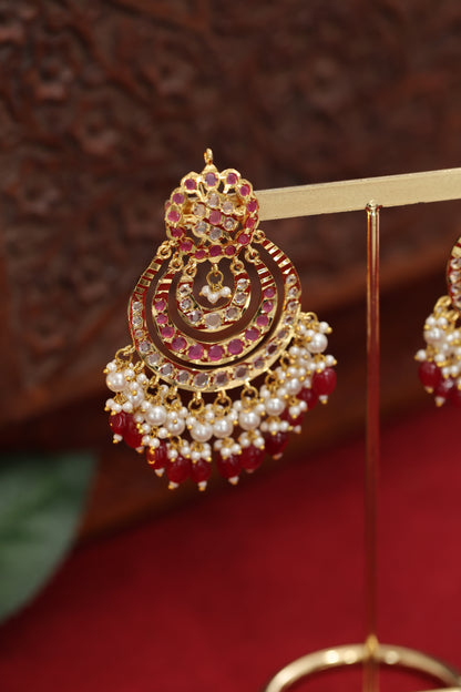 Mahroon White Pearl Jadau Earring