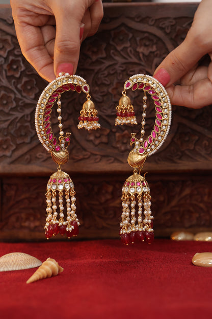 Morni Peacock  Earcuff Polki Indian Earring