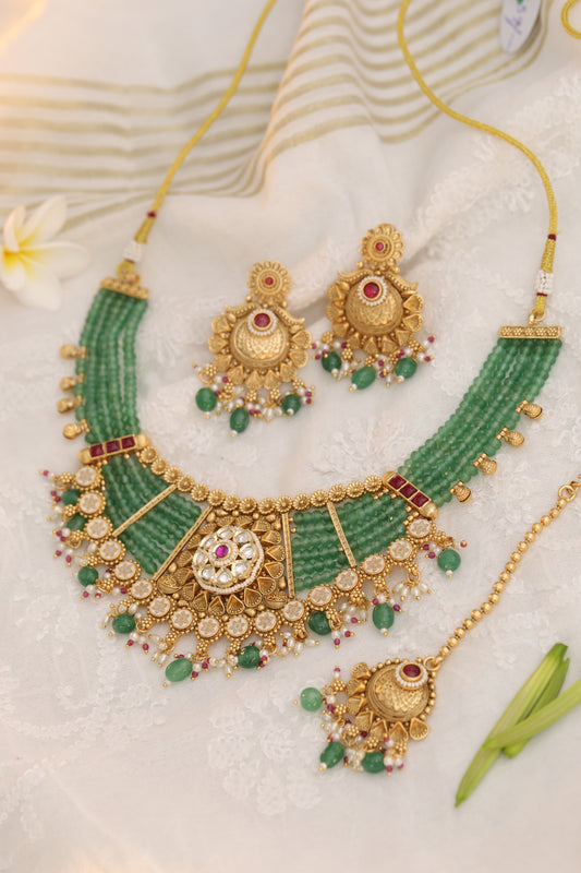 Green Ashima Golden  Chokar Set