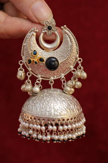 Silver Replica Jhumka ( Blue)