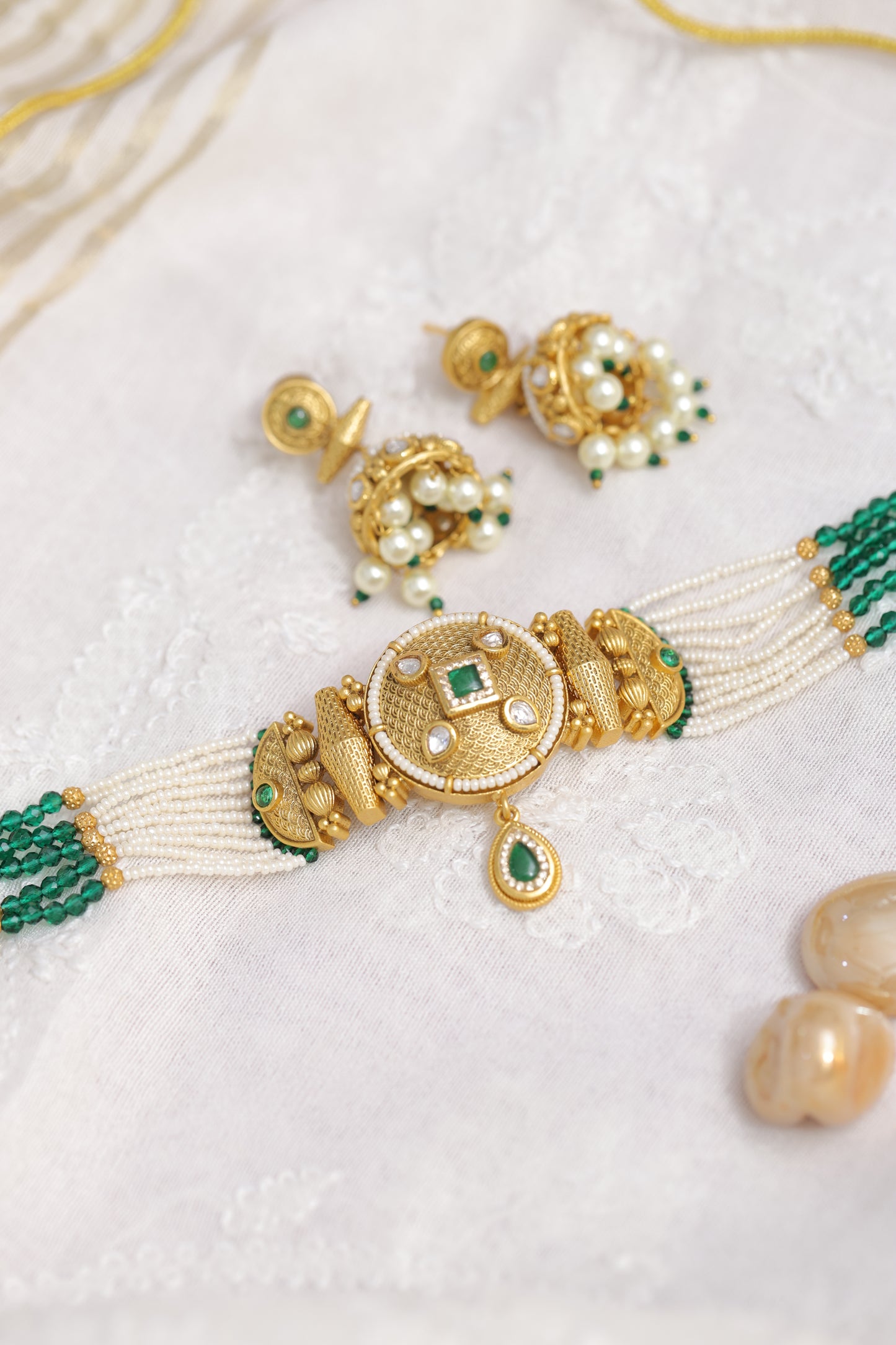 Golden  Antique Rajwadi  Chokar Jewelry Set
