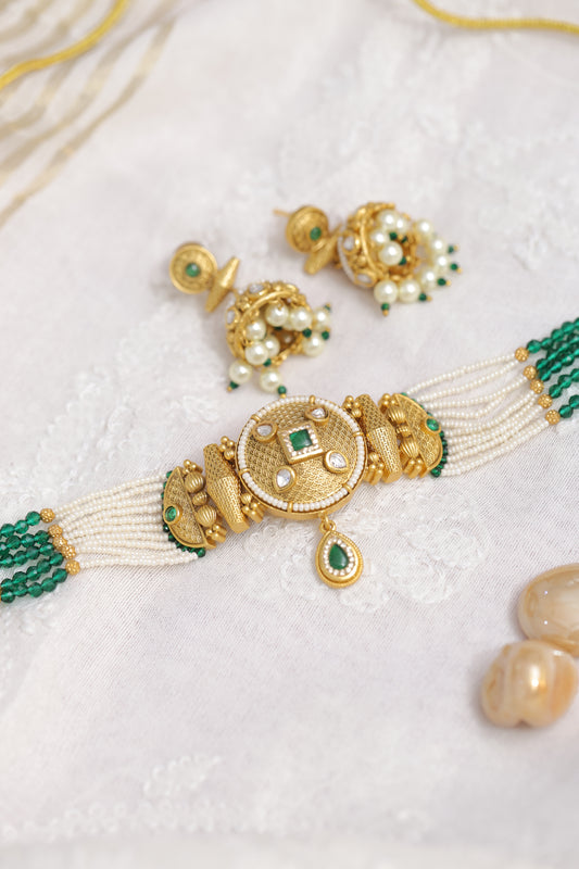 Golden  Antique Rajwadi  Chokar Jewelry Set