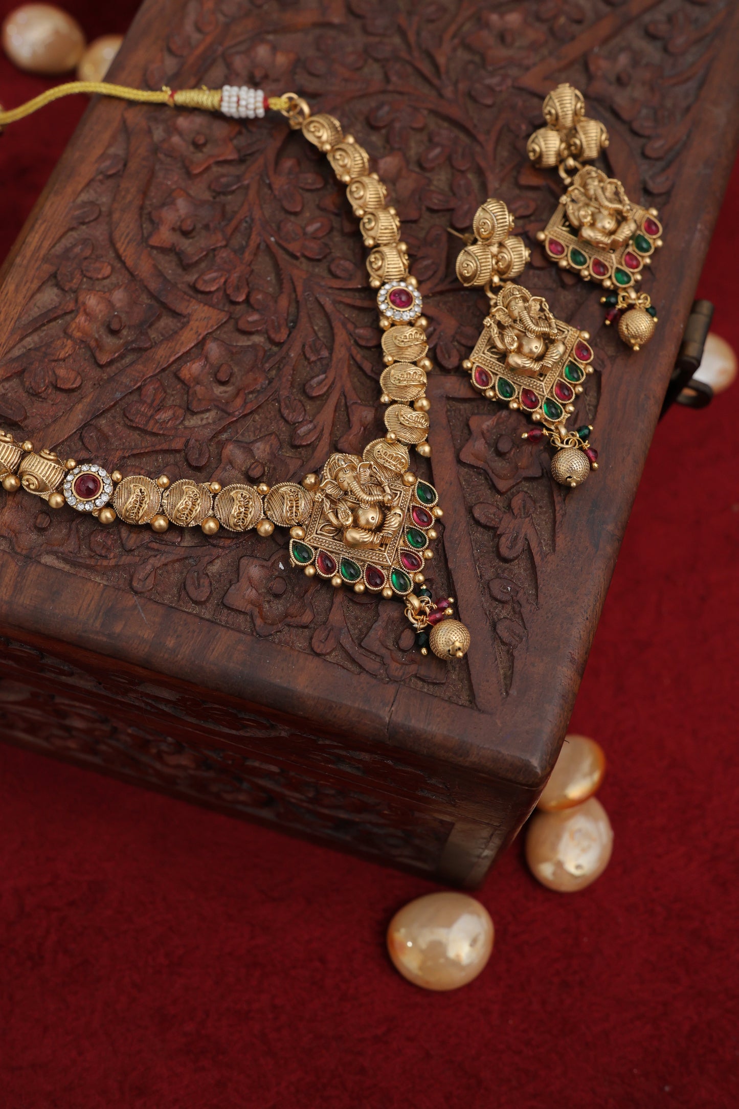 Golden Bhargavi Temple Jewelry Set
