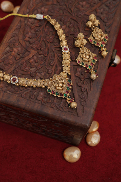 Golden Bhargavi Temple Jewelry Set