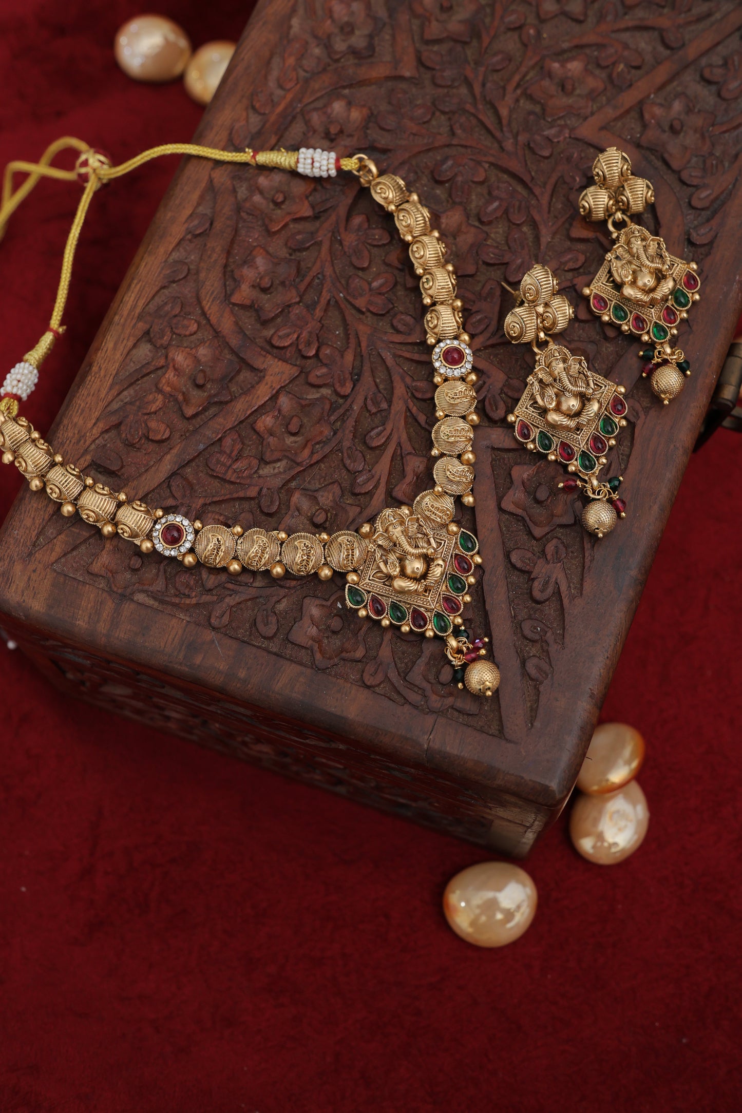 Golden Bhargavi Temple Jewelry Set