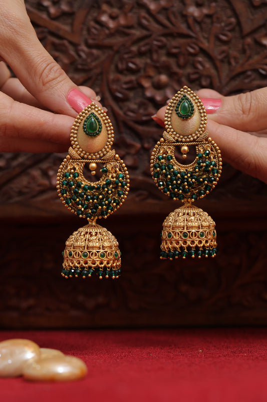 Golden and Green Chand Jhumki