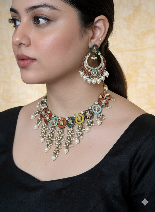 Multicolor Anuradha Kundan Jewelry Set