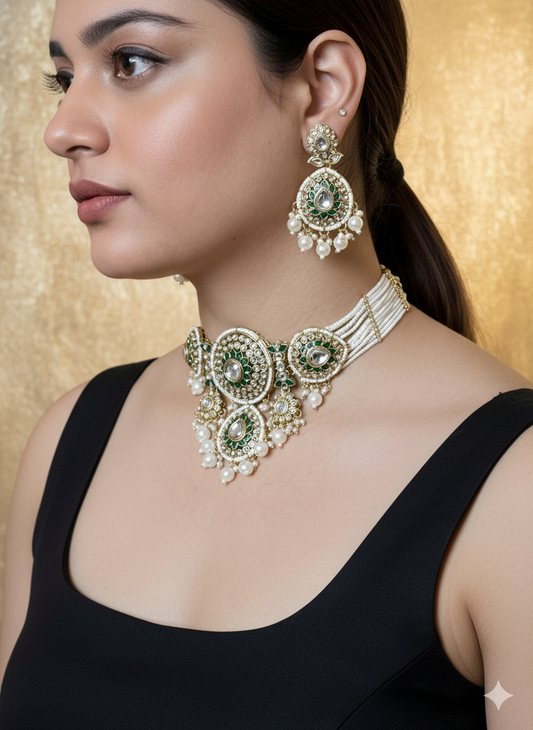 Emerald Bhavya Kundan Jewelry Set