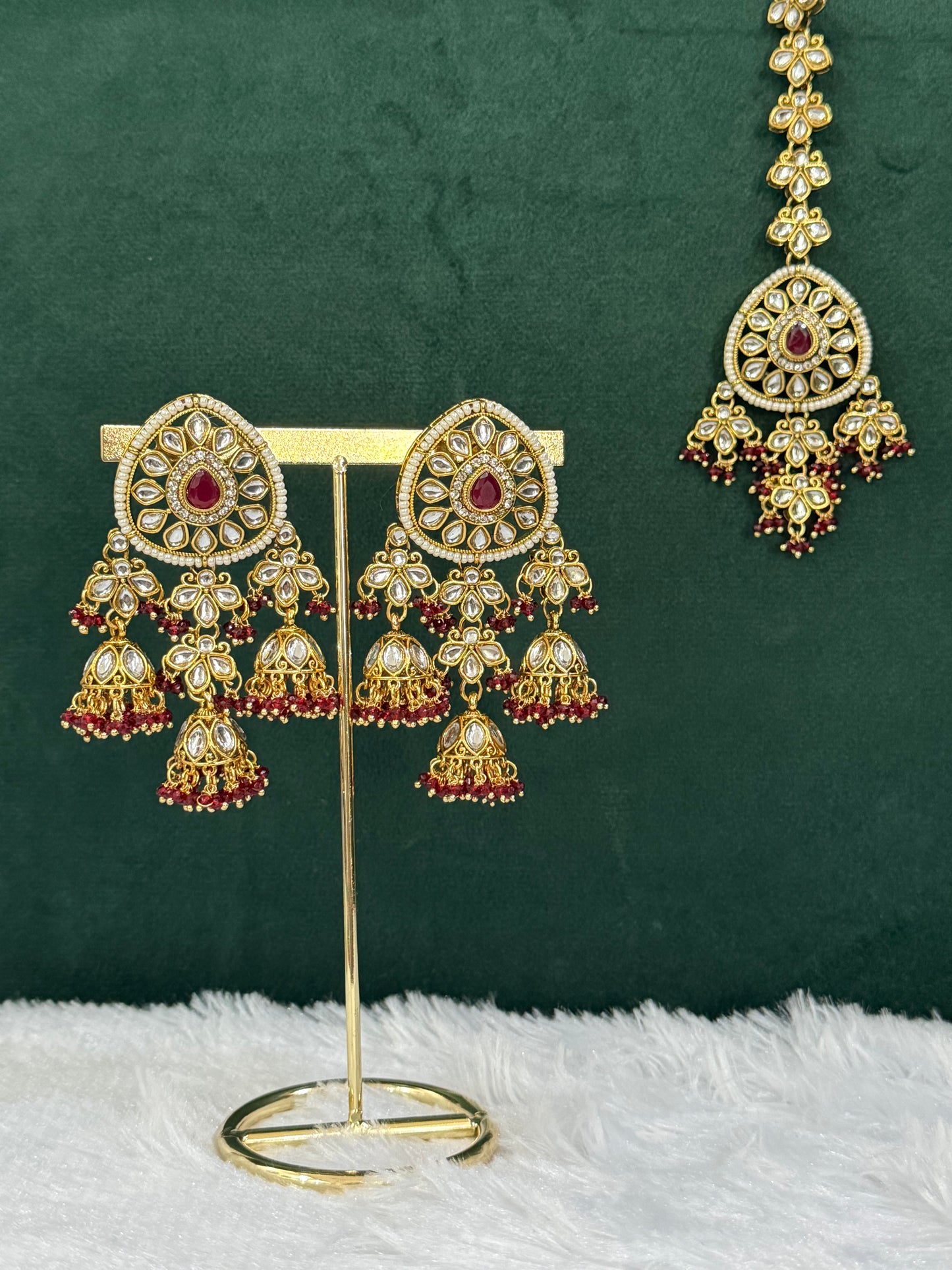Rani Color Earring with Maang Tika