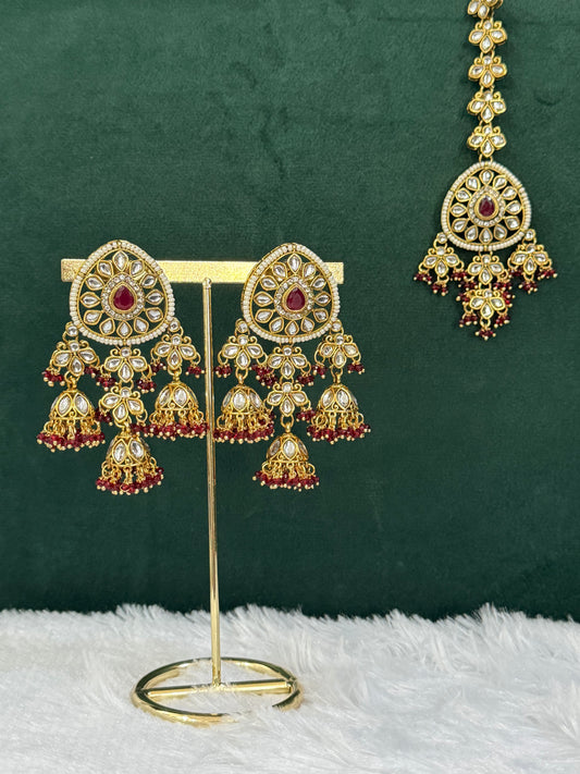 Rani Color Earring with Maang Tika