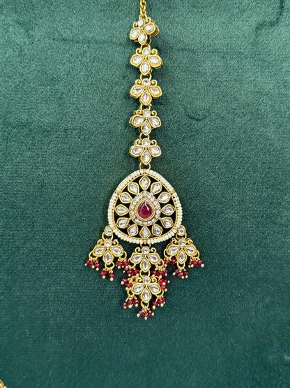 Rani Color Earring with Maang Tika