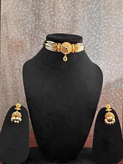 Golden  Antique Rajwadi  Chokar Jewelry Set