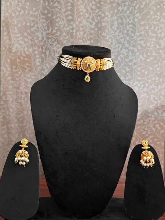 Golden  Antique Rajwadi  Chokar Jewelry Set