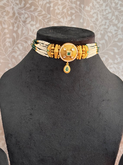 Golden  Antique Rajwadi  Chokar Jewelry Set