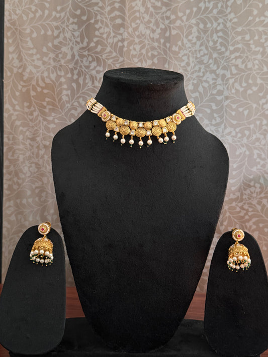 Golden Amrutha Antique Rajwadi Jewelry Set