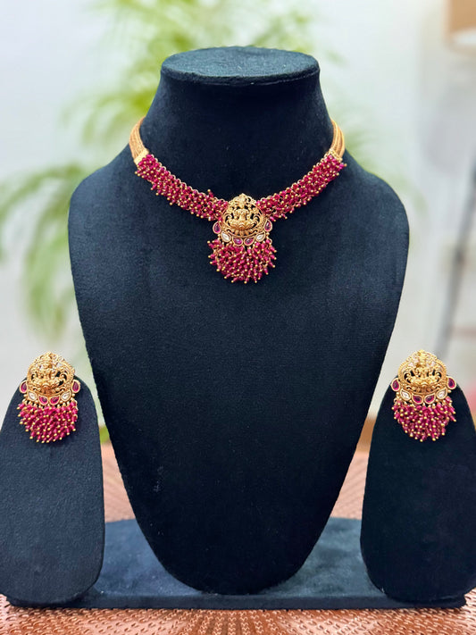 Golden Bhargavi Temple Jewelry Set