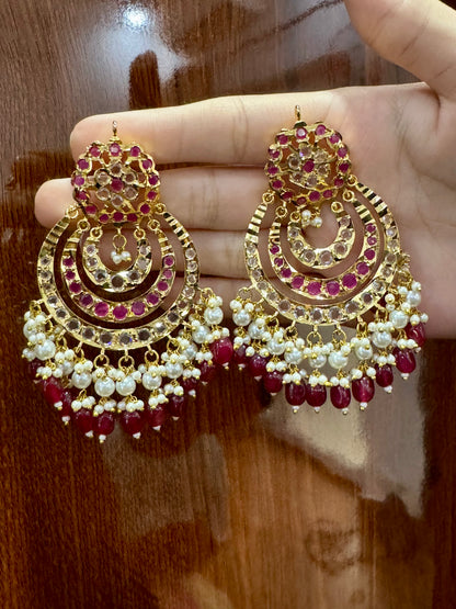 Mahroon White Pearl Jadau Earring