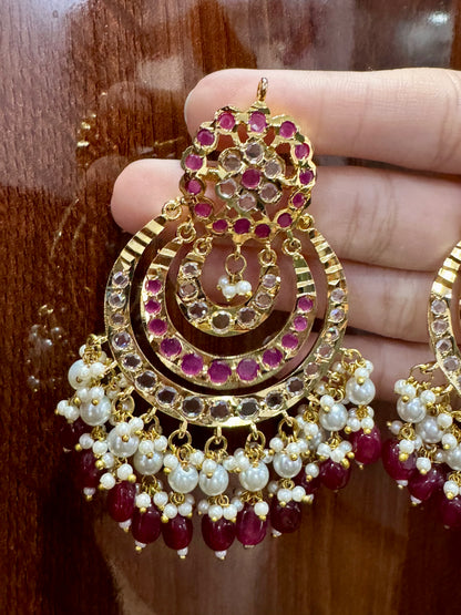 Mahroon White Pearl Jadau Earring