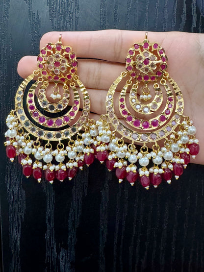 Mahroon White Pearl Jadau Earring