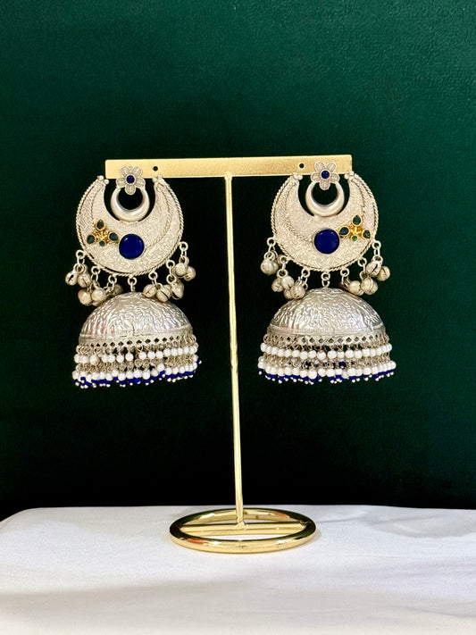 Silver Replica Jhumka ( Blue)